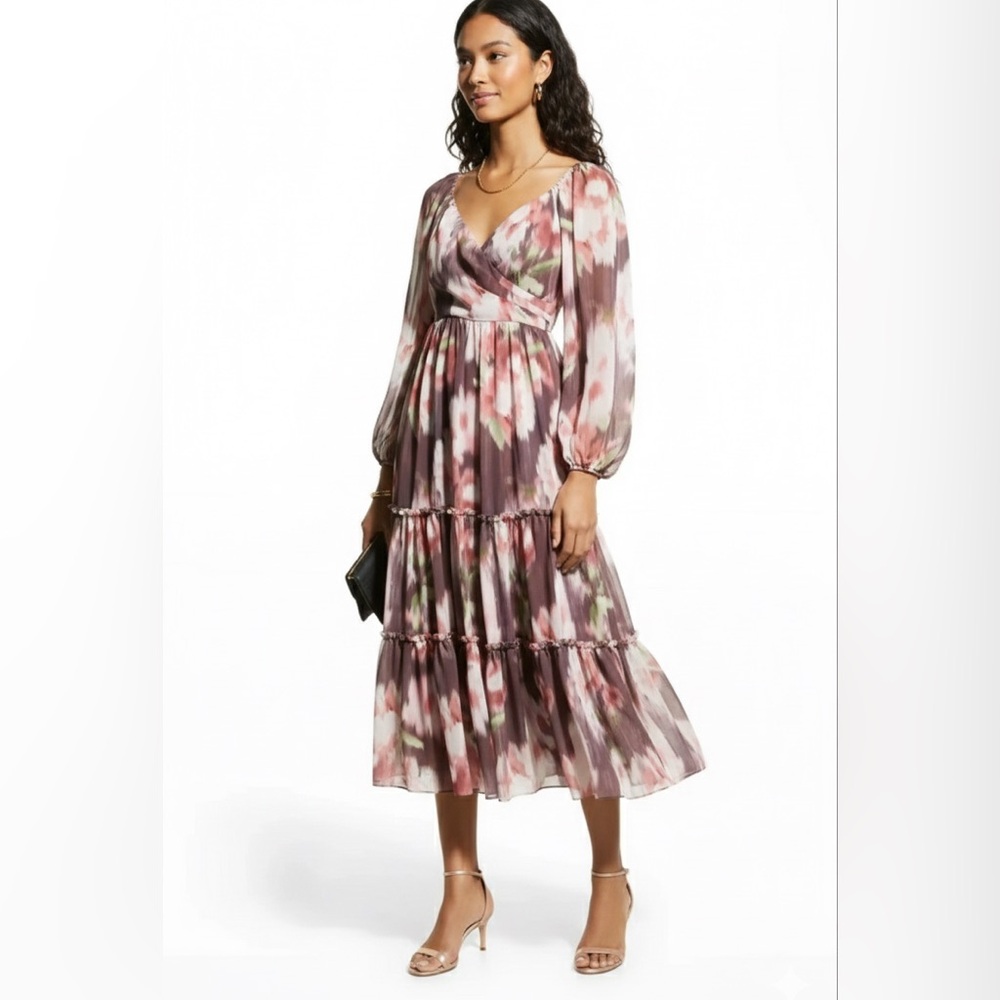 Sachin & Babi Jamie Chiffon Midi Dress in Grape Ikat Floral Purple Womens Size 6